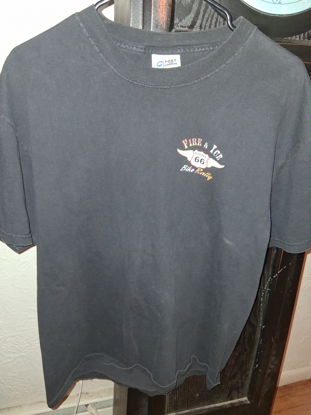 Port and Company Black Graphic Tee with Fire & Ice Route 66 Patch